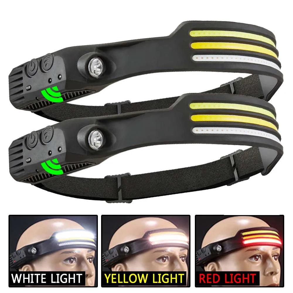 LED Headlamp Rechargeable Bright Headlamp Flashlight Motion Sensor Spotlight Lightweight Head Lamp for Camping, Running, Hiking-WAYBIKER