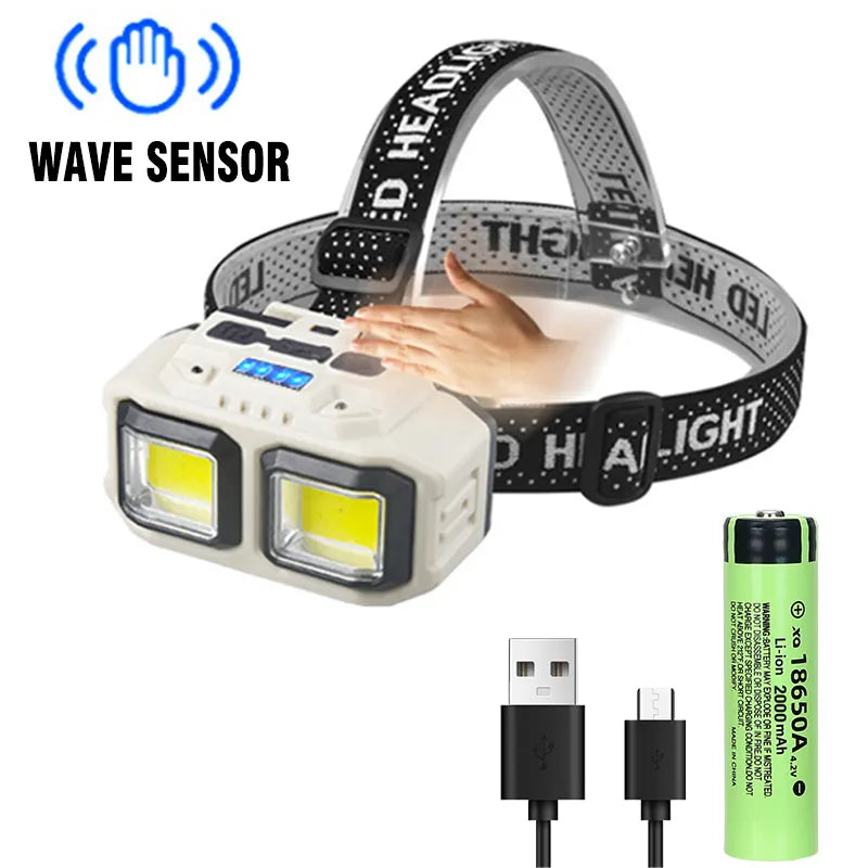 Powerful COB HeadlampTorch USB Rechargeable Flashlight Headlight Waterproof Head Light Camping Fishing Mining Light Lamp Torch-WAYBIKER
