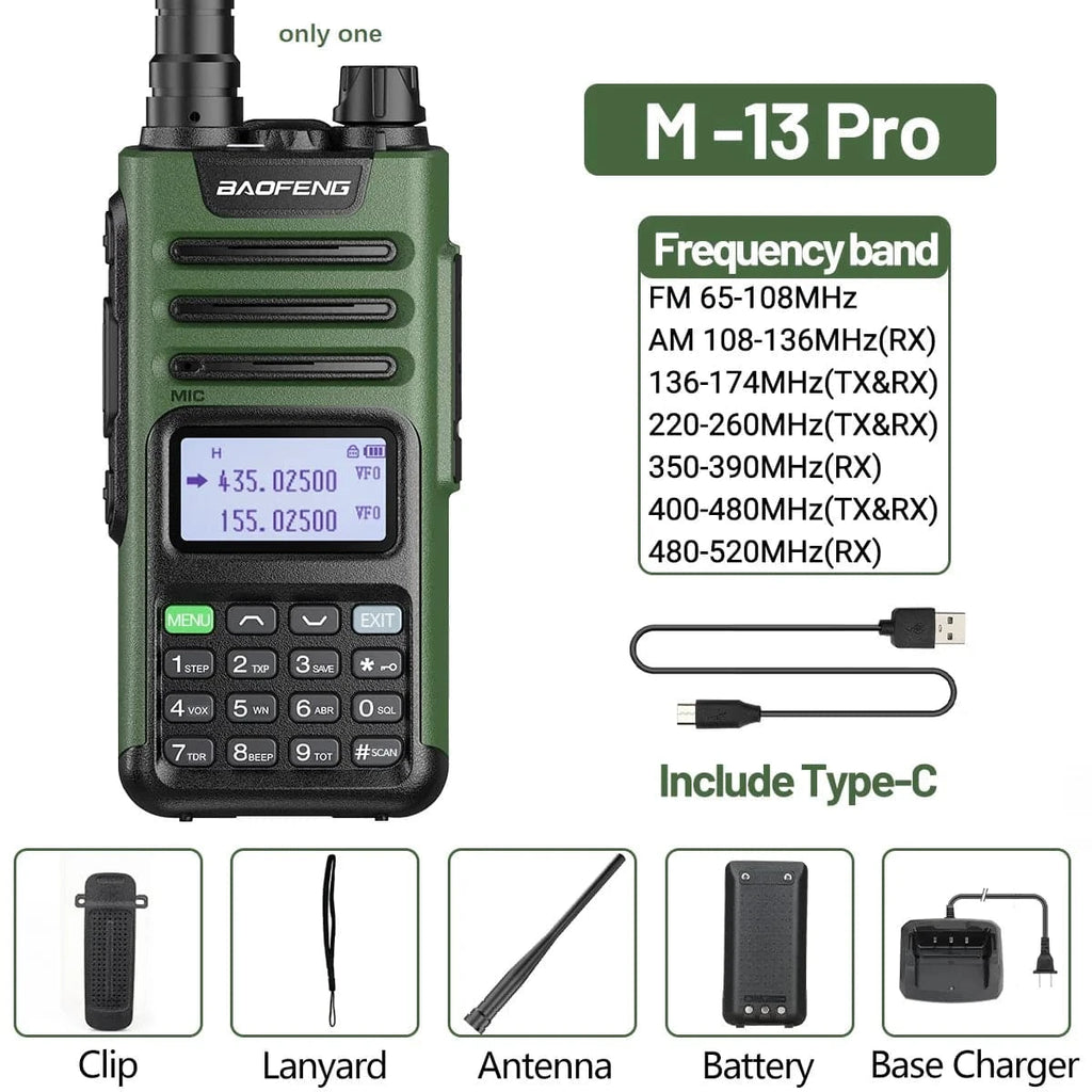1/2PCS Baofeng M-13 Pro Air Band Walkie Talkie 10W Wireless Copy Frequency Long Range Type-C NOAA AM UV-5R K5 Ham Two Way Radio-WAYBIKER