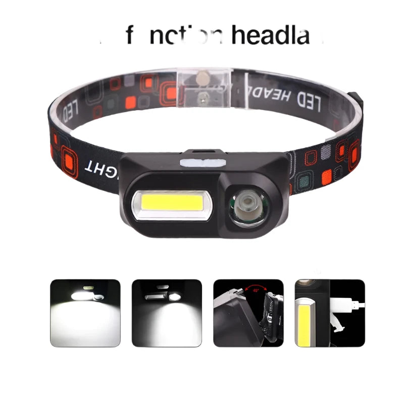 New Strong Light Outdoor Head Lamp Cobled Multi Function Headlight USB Charging Headlamp Outdoor Night Fishing-WAYBIKER
