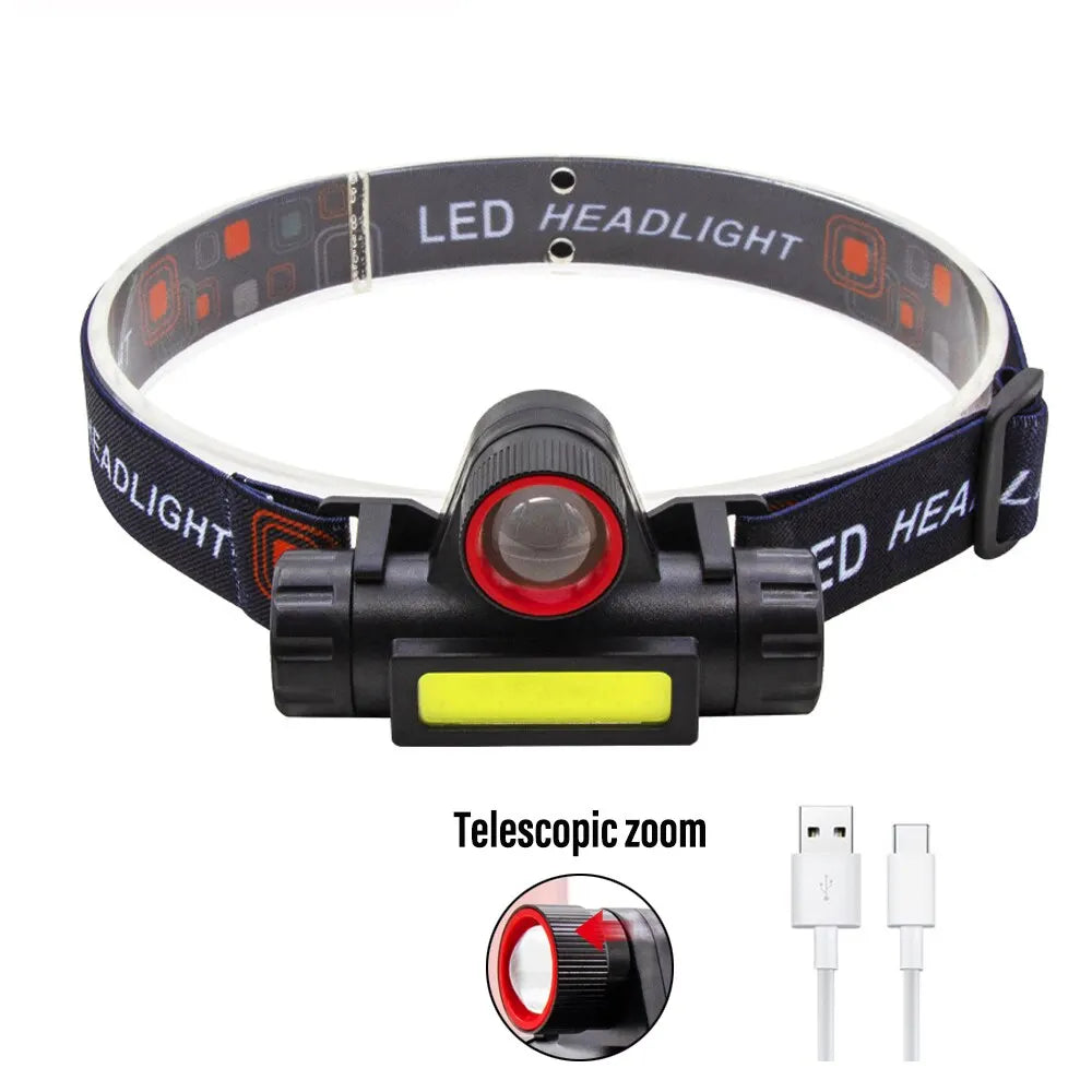 Rechargeable Fishing LED Headlamp Camping Headlight XPE COB Work Light 2 Lighting Modes With Tail Magnet Detachable-WAYBIKER