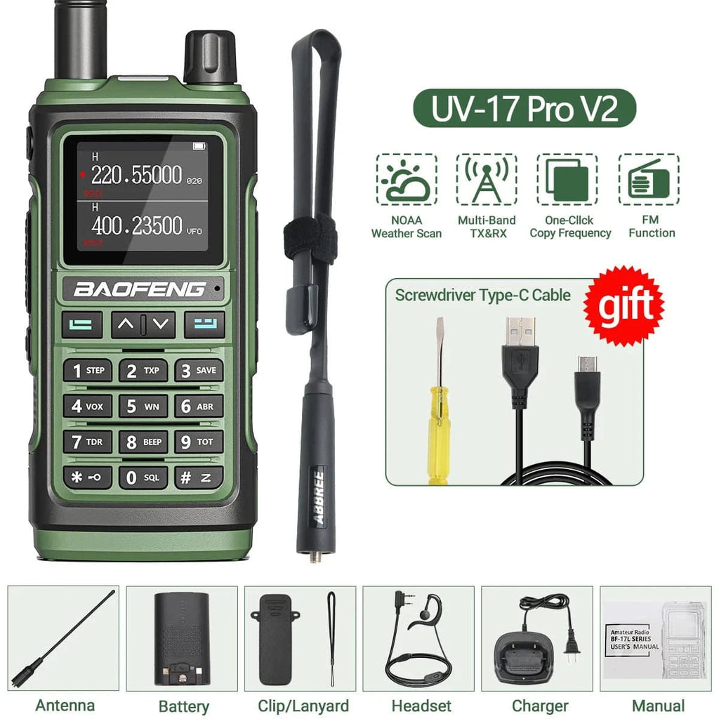 Baofeng UV-17 Pro V2 Tri Band Walkie Talkie Wireless Copy Frequency Waterproof Powerful Long Range UV-5R UV S9 Ham Two Way Radio-WAYBIKER