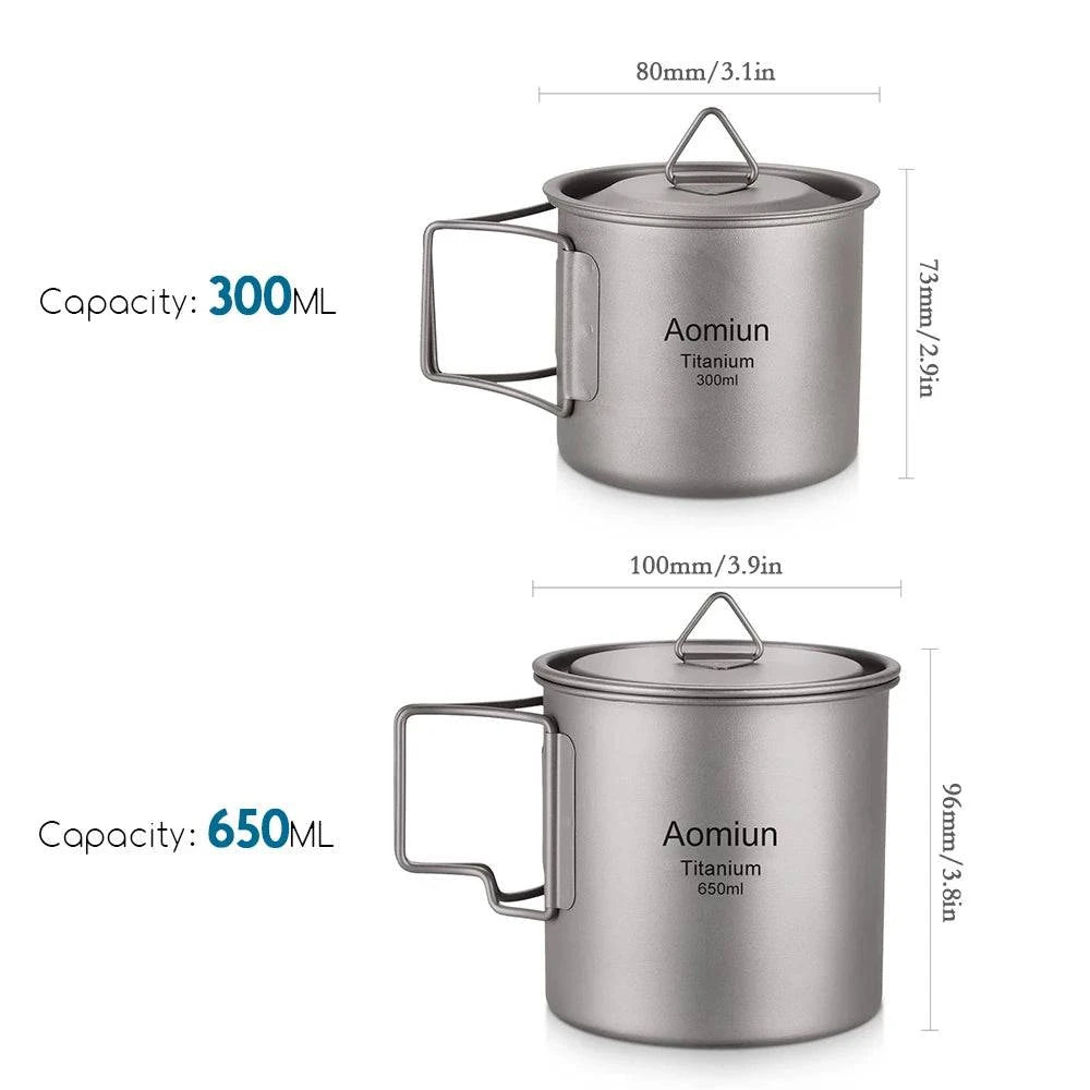 Ultralight Titanium Cup Outdoor Portable Cup Set Water Cups Mug with Foldable Handle Tableware for Hiking Camping Equipment-WAYBIKER