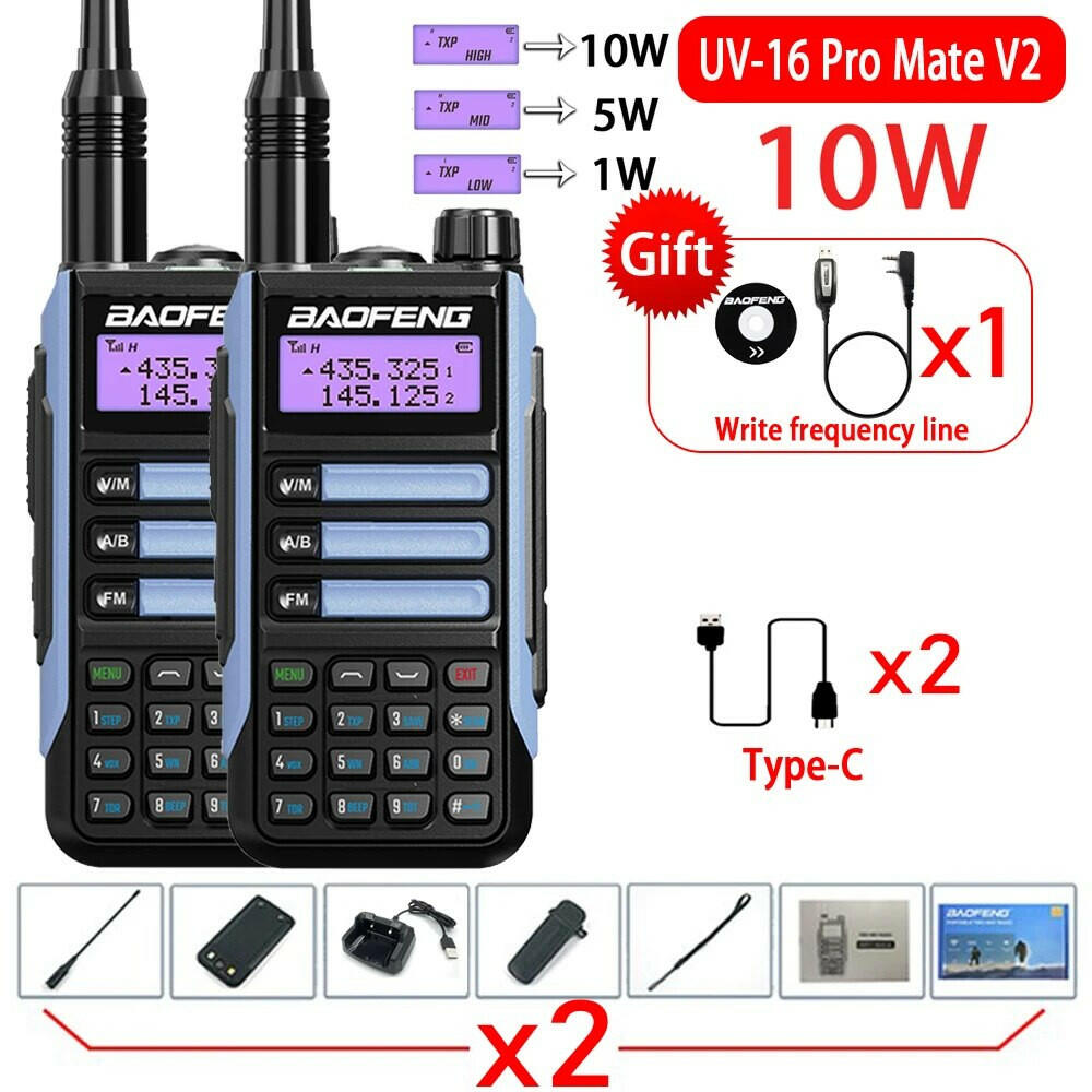2Pack Baofeng UV16 Pro V2 Walkie Talkie 10W VHF UHF Dual Band Two Way CB Ham Radio UV-16 Portable Radio Transceiver UV5R UV10R-WAYBIKER