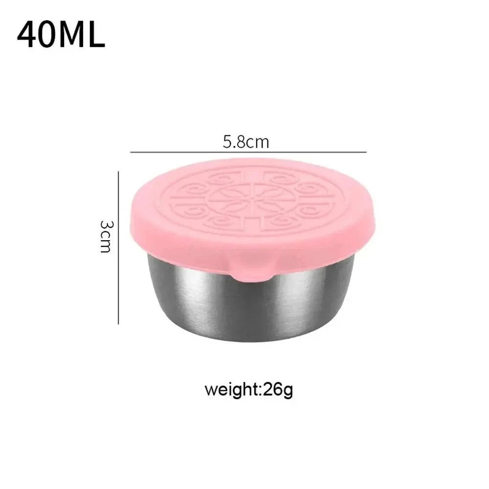 1pc Salad Dressing Container With 1.35oz/40ml Reusable Stainless Steel Cup And Leakproof Silicone Lids For Lunch Box And Picnic-WAYBIKER