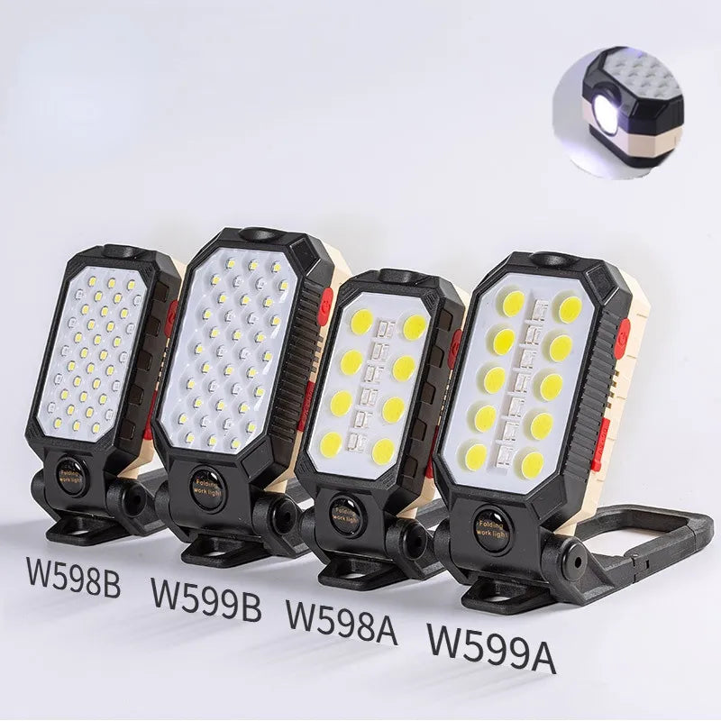 COB Work Light Portable LED Flashlight Adjustable USB Rechargeable Waterproof Camping Lantern Magnet Design With Power Display-WAYBIKER