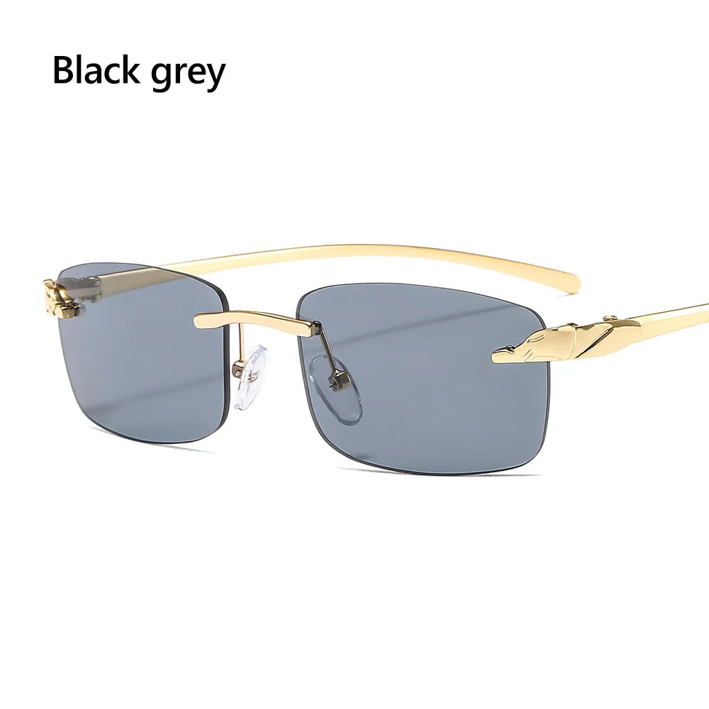 Unique Cheetah Metal Sun Glasses Rimless Rectangle Sunglasses Small Frame Clear Lens Sunglasses Candy Colors Eyewear-WAYBIKER