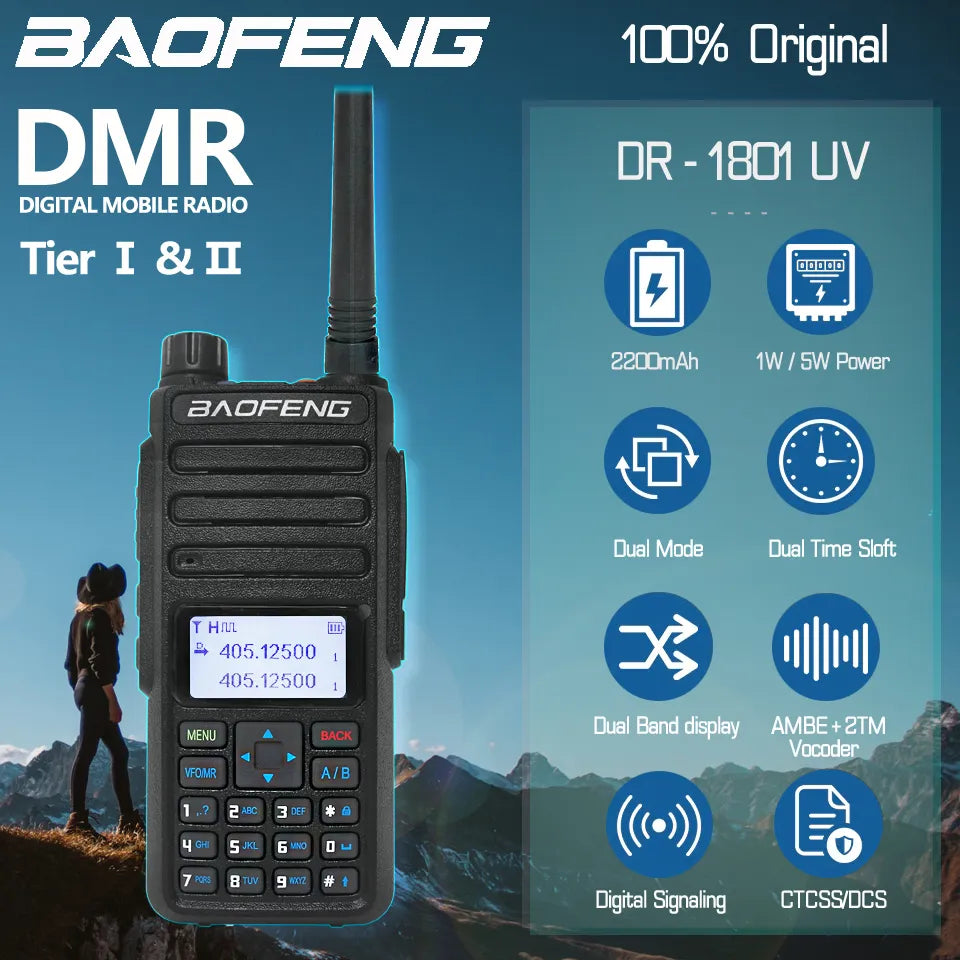 Baofeng DR-1801UV Long Range Dual Band DMR Digital/Analog Walkie Talkie Tier I Tier II Dual Time Slot Upgrade DM-1801 Ham Radio-WAYBIKER