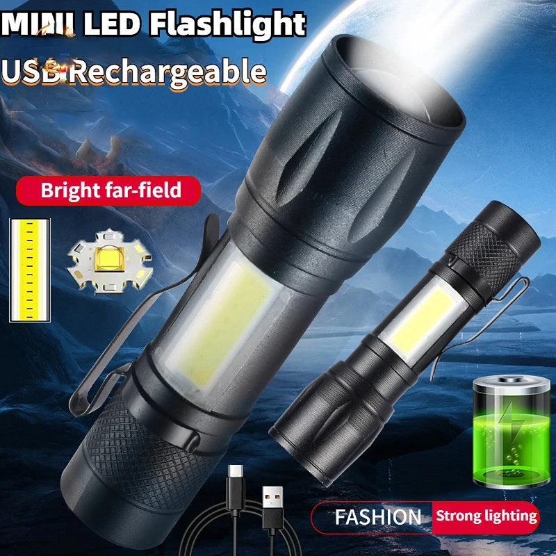 4PC High Power Rechargeable LED Flashlight Mini Zoom Torch Outdoor Camping Strong Lamp Lantern Waterproof Tactical Flashlight-WAYBIKER