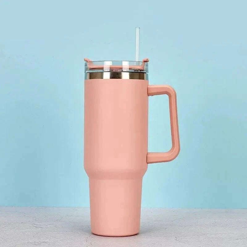 40oz Straw Coffee Insulation Cup With Handle Portable Car Stainless Steel Water Bottle LargeCapacity Travel BPA Free Thermal Mug-WAYBIKER