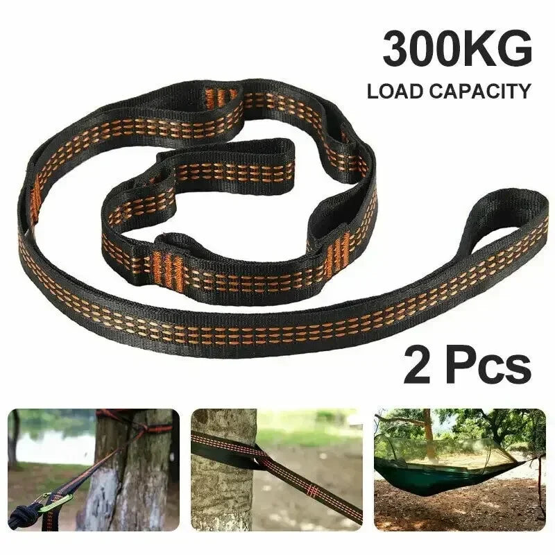 Correias De Poliéster Reforçado Para Acampamento AO Ar Livre Black Hammock Straps 5 Ring Alta Carga-rolamento Farpado 2pcs-WAYBIKER