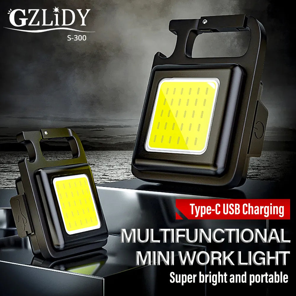 Mini LED Flashlight Pocket Keychains Light Work Lights USB Rechargeable Camping Fishing Lantern Torch with Magnet Hook Corkscrew-WAYBIKER