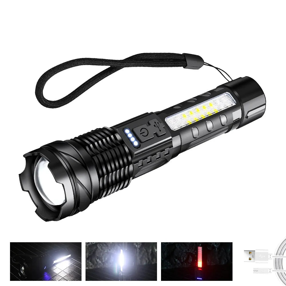 30W COB Strong Light Flashlight Portable Rechargeable Bright Household LED Lamp Built in Battery with Power Display-WAYBIKER
