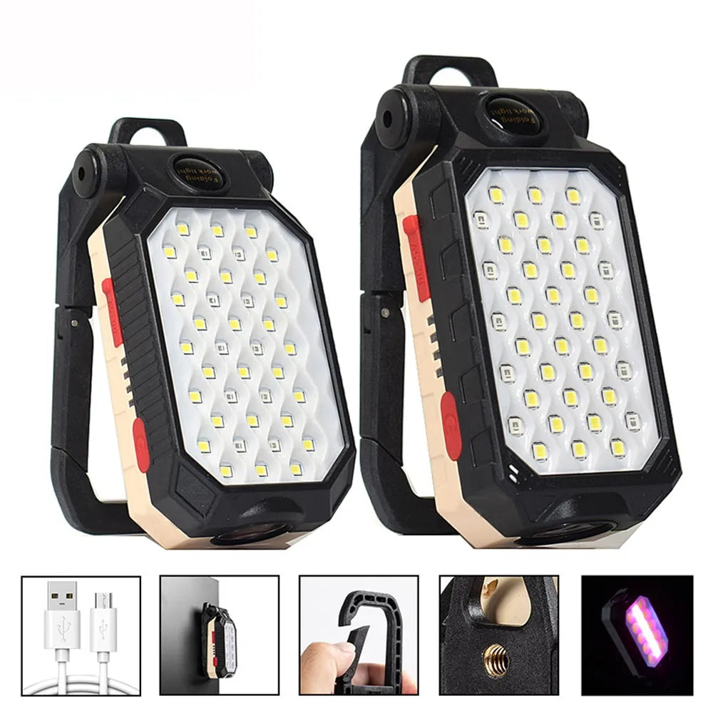 High Power LED Flashlight Rechargeable COB Work Light Adjustable Waterproof Camping Lantern Magnet With Power Display