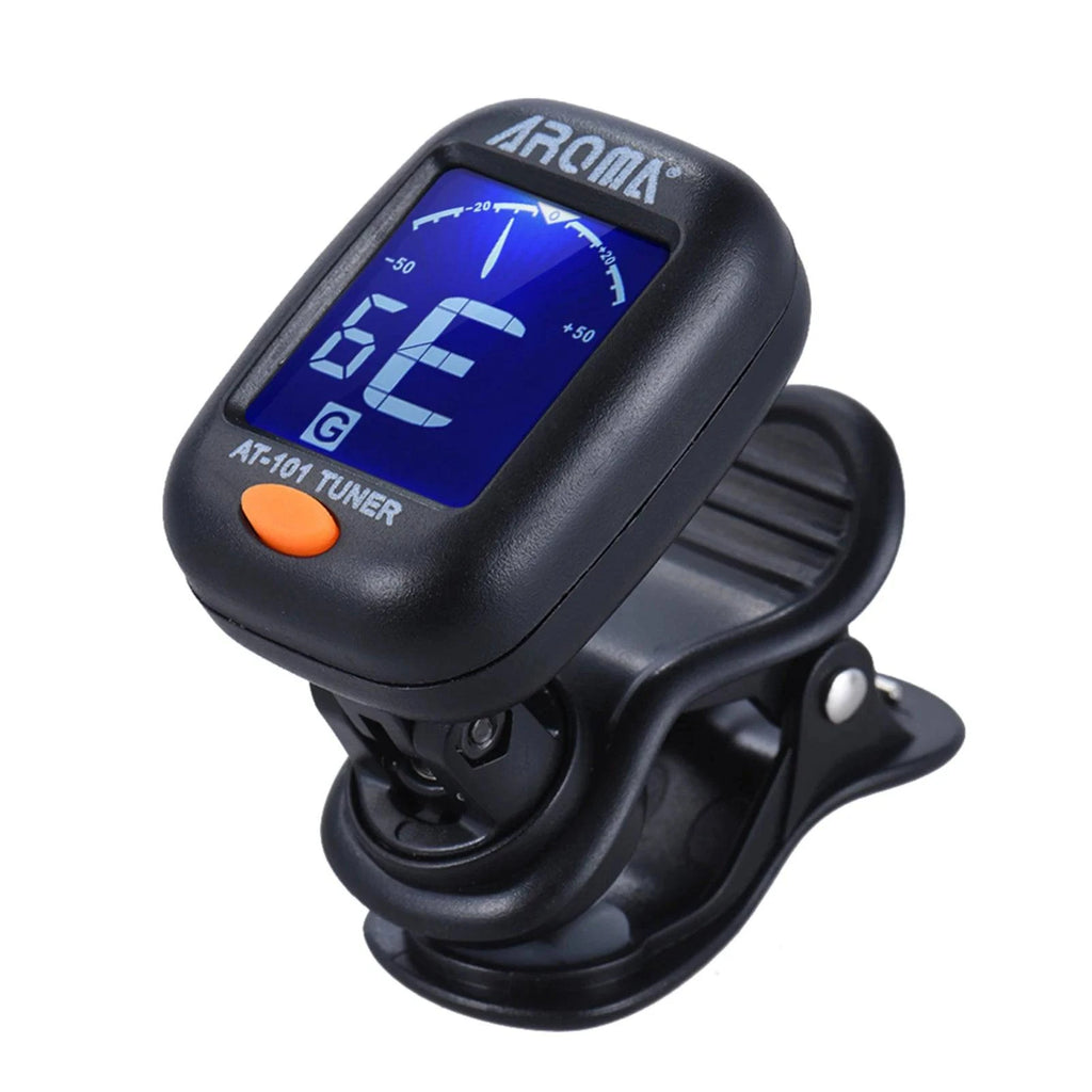 AROMA AT-101 Mini Clip-on Digital Tuner with Foldable Rotating Clip High Sensitivity for Chromatic Guitar Bass Violin Ukulele-WAYBIKER