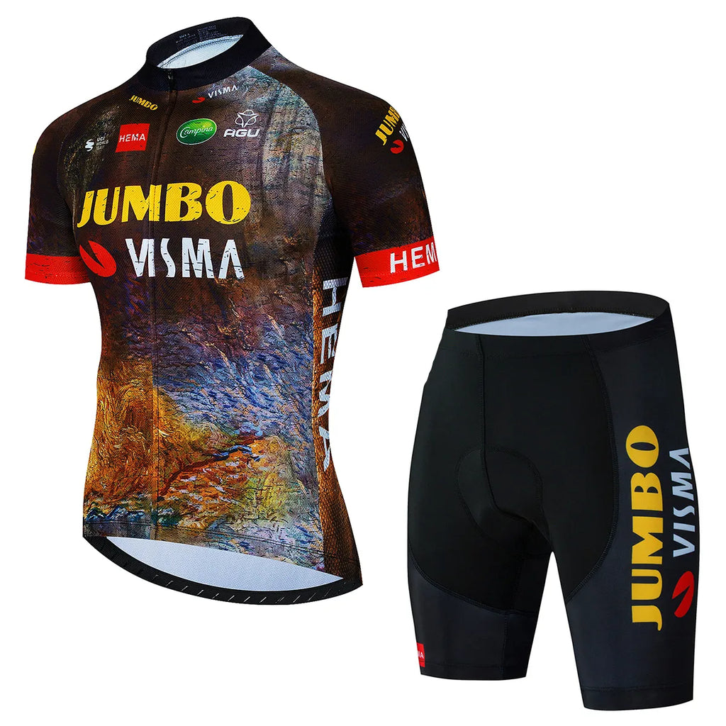 2023 Team JUMBO VISMA Cycling Jersey Set 19D Bike Shorts Set MTB Ropa Ciclismo Mens Short Sleeve Bicycle Shirts Maillot Clothing-WAYBIKER