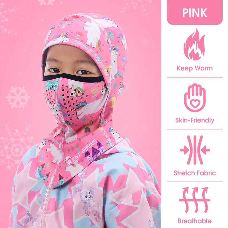 WEST BIKING Winter Warm Hood Cap Soft Fleece Children Bike Balaclava Sport Scarf Neck Warmer Ski Full Face Cover For Boy Girl-WAYBIKER