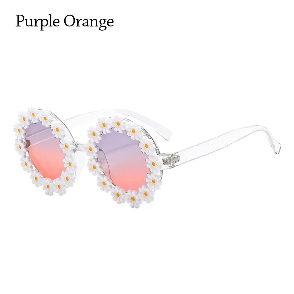 Retro Daisy Sunglasses for Women Flower Round Frame Sun Glasses Fashion Novel Disco Festival Party Shades for Adults Eyewear-WAYBIKER