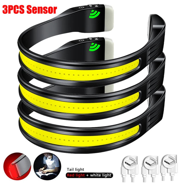 Powerful LED Sensor Headlamp USB Rechargeable Head Flashlight With built-in battery Headlight Led Head Torch For Fishing Camping-WAYBIKER
