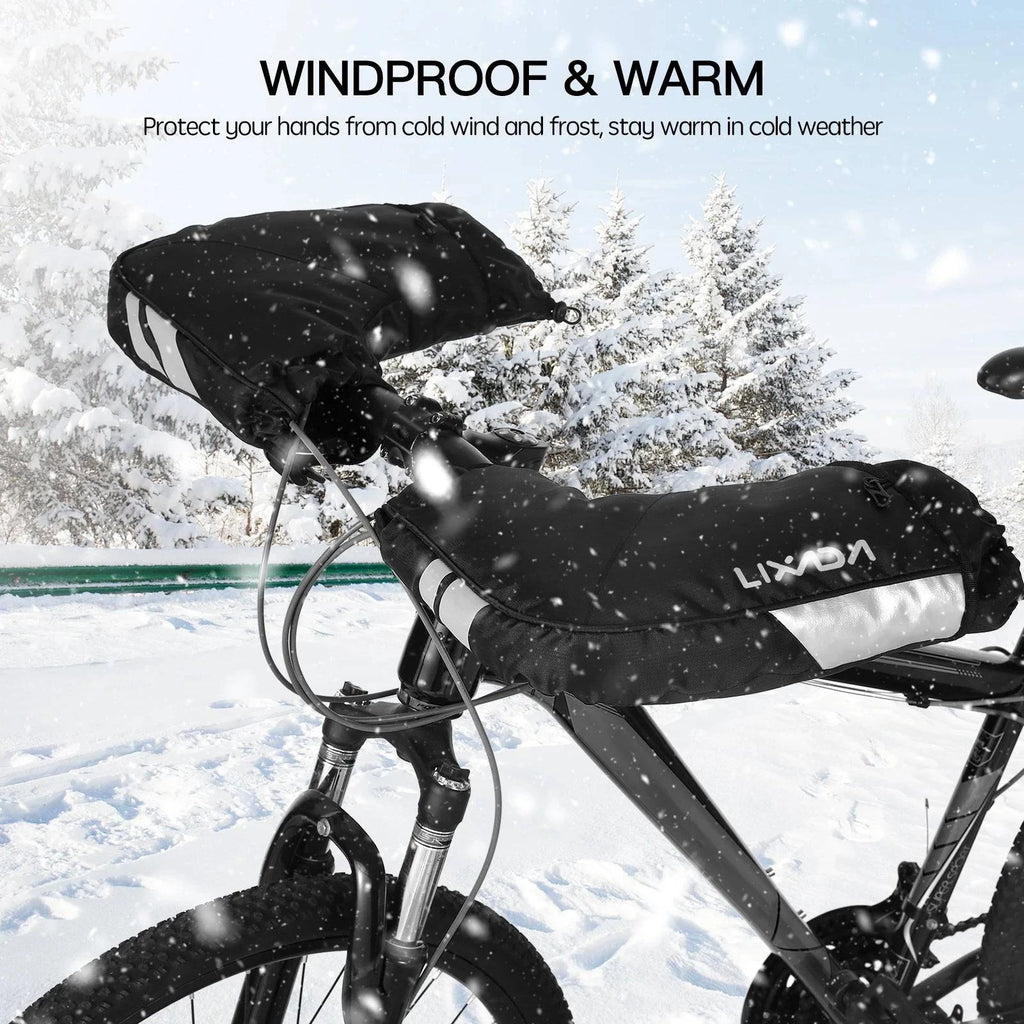 Bicycle Mitts Water-resistant Windproof Cold Weather Mountain Bike Handlebar Mittens with Soft Fleece Lining Reflective Stripes-WAYBIKER