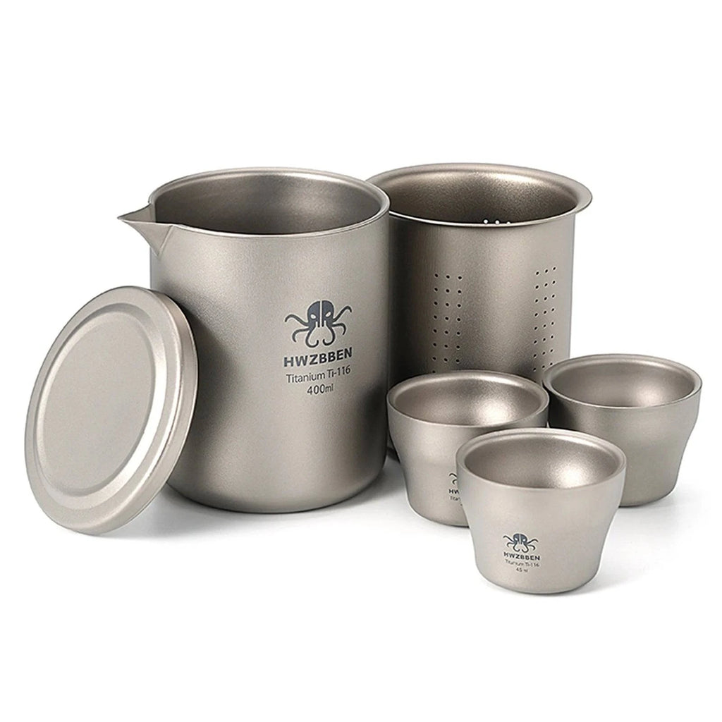 Titanium Tea Pot Cups Set Outdoor Camping Tea Service Lightweight Portable Travel Chinese Tea Ware Tea-things-WAYBIKER
