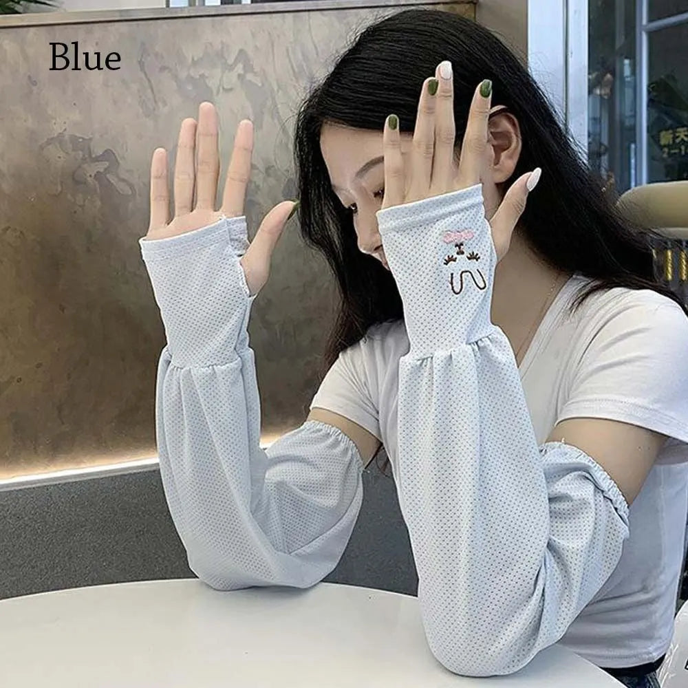 Ice Silk Sun Protection Arm Covers Women Cute Rabbit Elbow Cover Outdoor Cycling Running Driving Cool Anti-UV Arm Sleeves-WAYBIKER