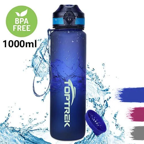 Toptrek Sports Water Bottle 650ML/1000ML BPA Free Outdoor Travel Leakproof Drinking Waterbottle Protein Shaker My Drink Bottle