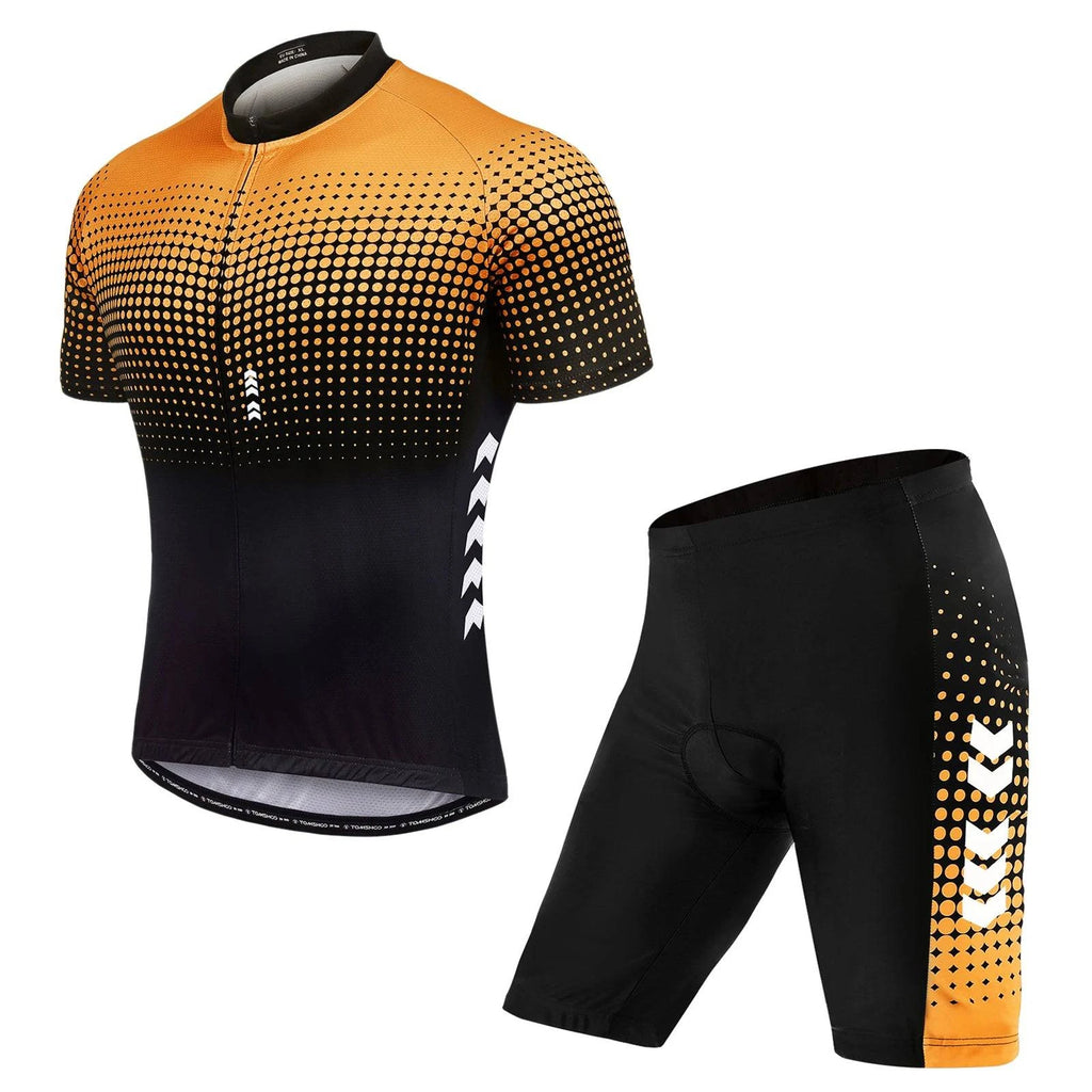 Men's Summer Short Suits Cycling Set Cycling Jersey with 5D Gel Padded Riding Shorts Quick Dry Breathable Cycling Jersey Set-WAYBIKER