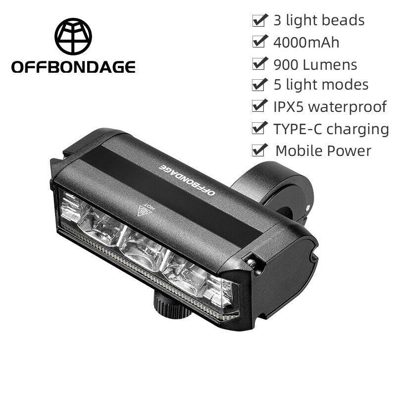 OFFBONDAGE Bicycle Light Front 900Lumen Bike Light 2000mAh Waterproof Flashlight USB Charging MTB Road Cycling Lamp-WAYBIKER