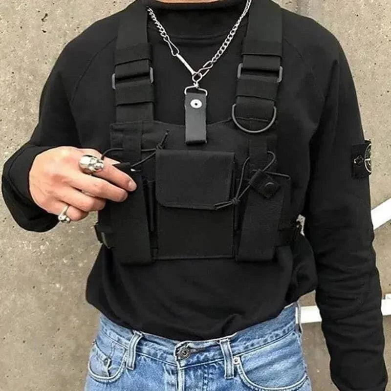Functional Tactical Chest Bag For Fashion Bullet Hip Hop Vest Streetwear Bags Casual Waist Pack Unisex Black Chest Rig Bag-WAYBIKER