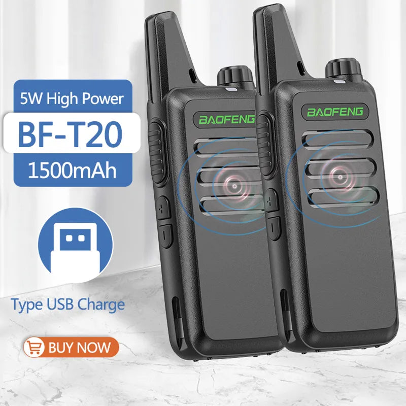 2PCS Baofeng BF-T20 5W Portable Mini Walkie Talkie VOX Charging USB For BF-C9 BF-888S KD-C1 Two Way Radio Hotel Hunting