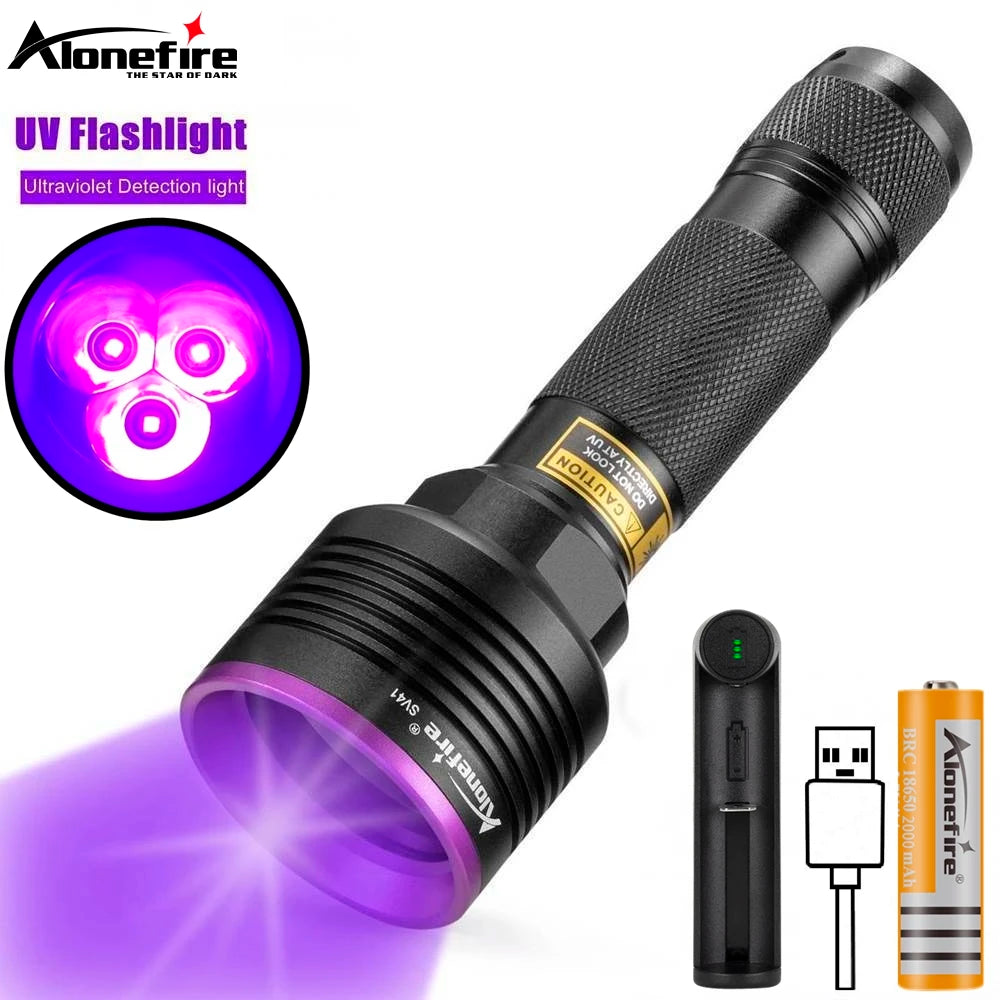 15W 3x LED UV Flashlight 365nm Ultraviolet Invisible Ink Marker Cat Dog Pet Skin Urine Tinea Ore Money Scorpion Detector Light-WAYBIKER