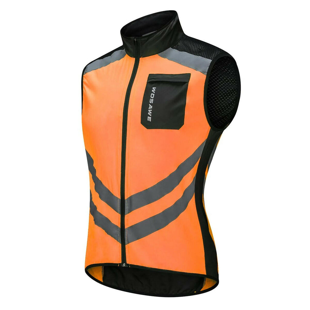 WOSAWE High Visibility Cycling Vest Wind Windbreaker Windproof Coat Breathable Reflective Sleeveless Jacket for Running Hiking-WAYBIKER