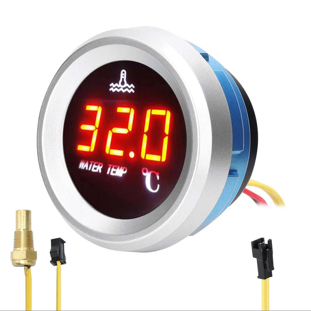 52mm Water Temperature Gauge Car Digital Meter LED Display 9-36V with Temperature Sensor Alarm Function-WAYBIKER