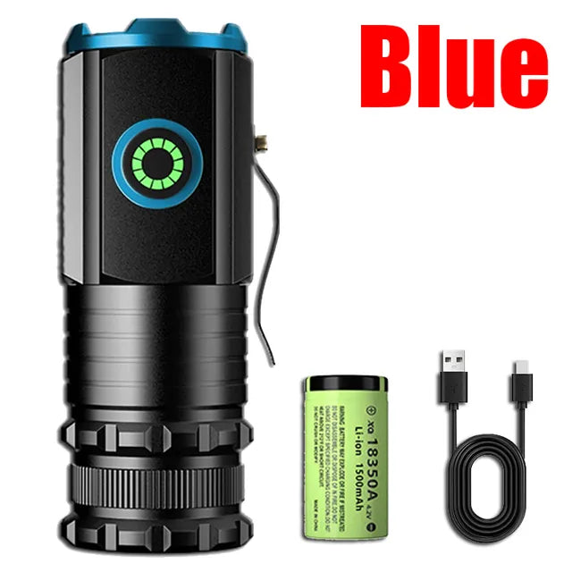 2000LM Powerful LED Flashlight Super Bright Mini EDC Keychain Light USB Rechargeable Torch Camping Lantern with Power Indicator-WAYBIKER