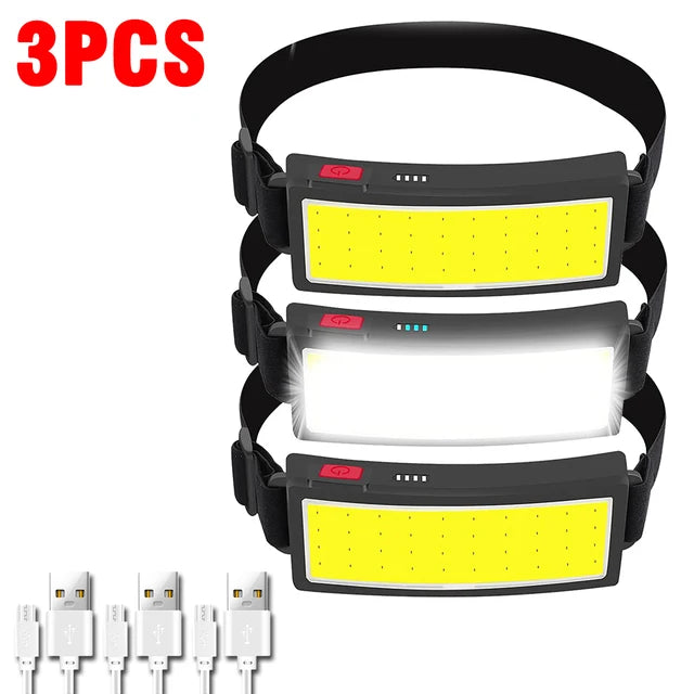 New Upgrade Portable LED Head Lamp Built-in 1200mah Battery COB Headlight USB-C Rechargeable Waterproof Torch Camping Flashlight-WAYBIKER
