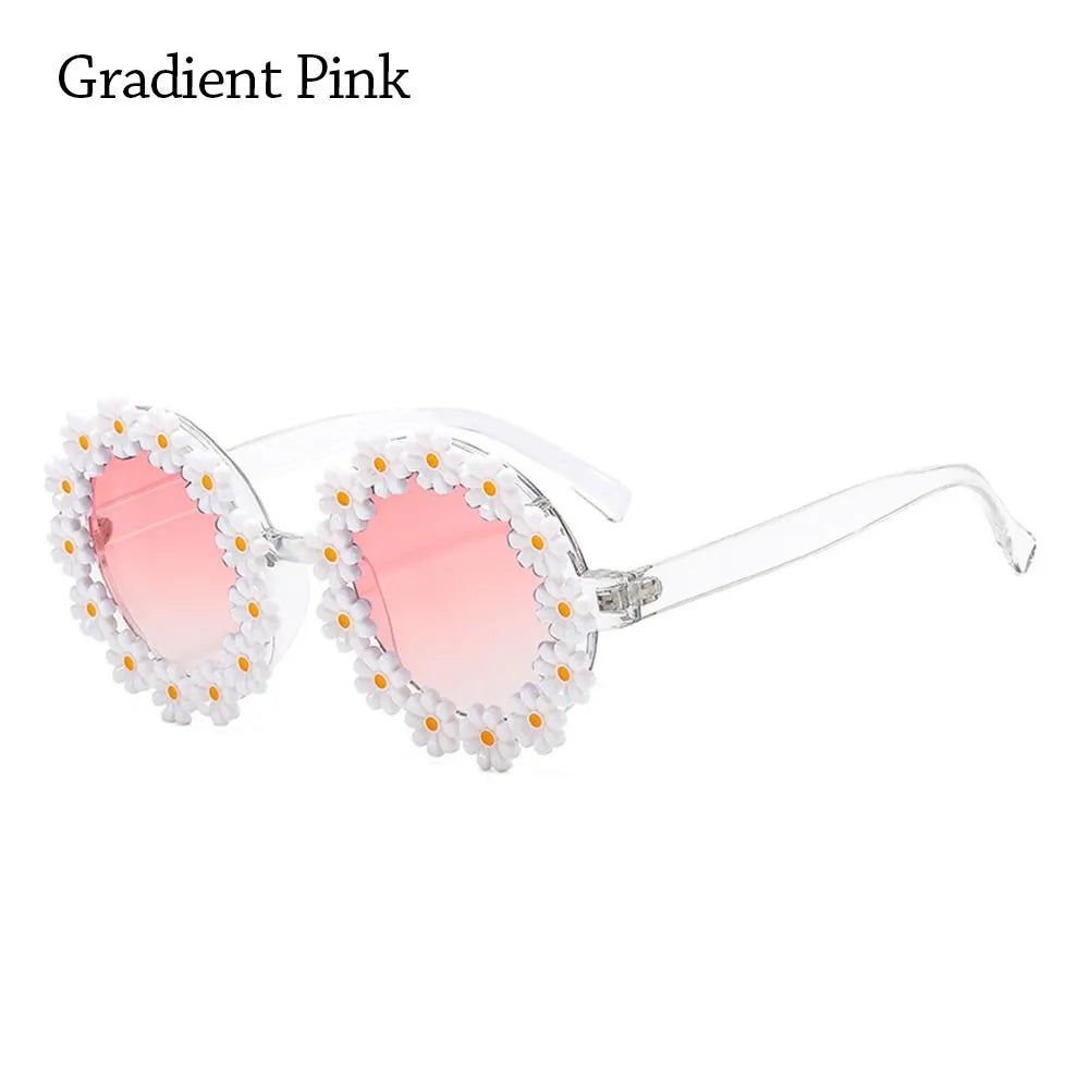 Retro Daisy Sunglasses for Women Flower Round Frame Sun Glasses Fashion Novel Disco Festival Party Shades for Adults Eyewear-WAYBIKER