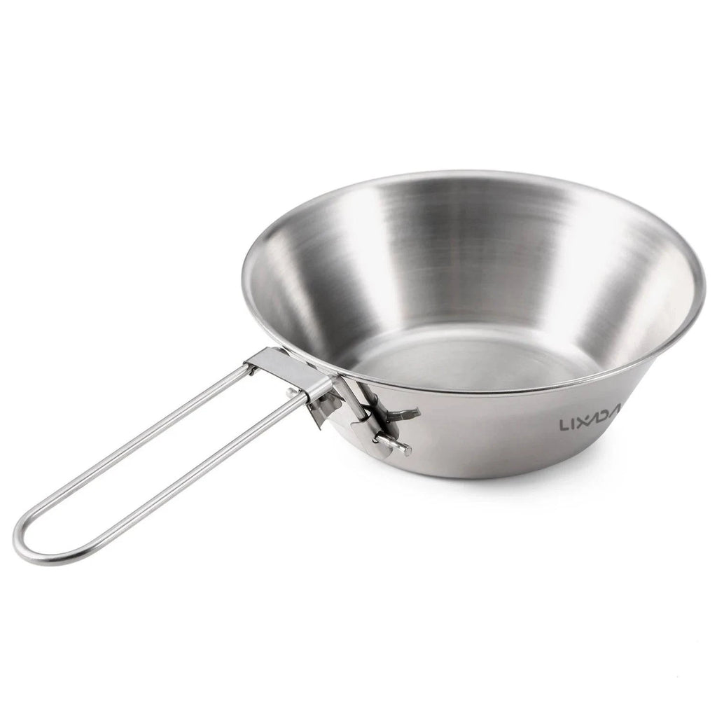 Lixada 260ml Titanium Bowl Stainless Steel Bowl with Foldable Handle for Outdoor Camping Hiking Backpacking Picnic-WAYBIKER