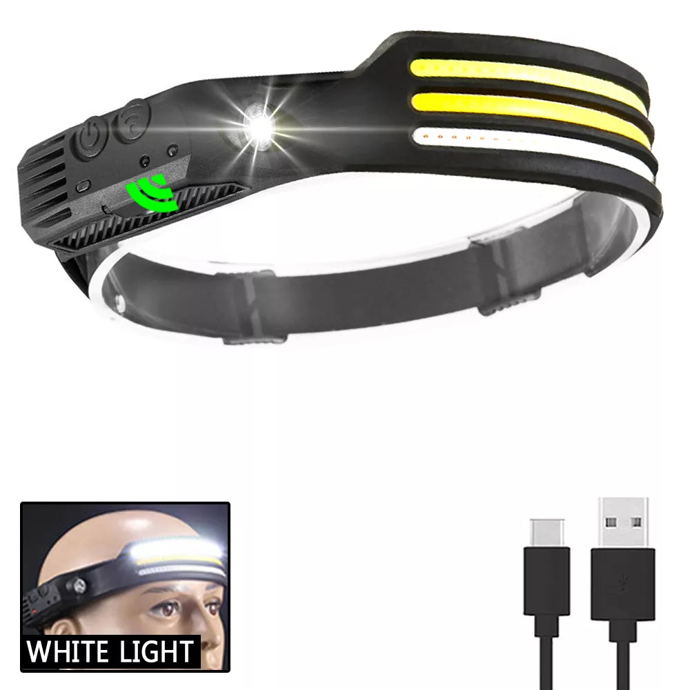 Multi-function Sensor Headlamp COB Head Lamp Flashlight Outdoor USB Rechargeable Waterproof Headlight 5 Lighting Modes Torch-WAYBIKER