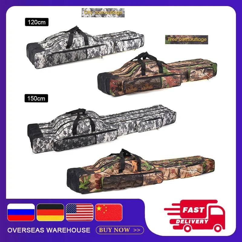 3 Layers Fishing Bag Portable Folding Fishing Rod Reel Bag Fishing Tackle Carry Bag Case Travel Storage Bag For Outdoor Fishing-WAYBIKER