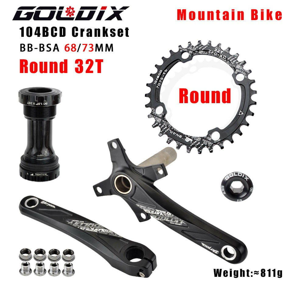 GOLDIX 104BCD Wide and narrow teeth bicycle crankset 170/175mm crank Round/Oval chain ring 32T/34T/36T/38T Bicycle crankset-WAYBIKER