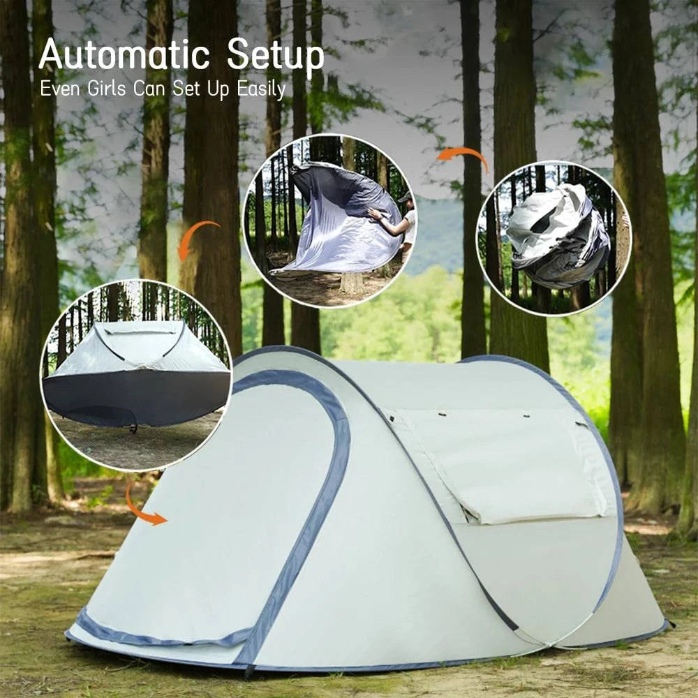 Outdoor Pop Up Camping Tent Automatic Instant Portable Tent 2 Person Rain Proof Boat Shaped Tent with Storge Bag for Hiking-WAYBIKER