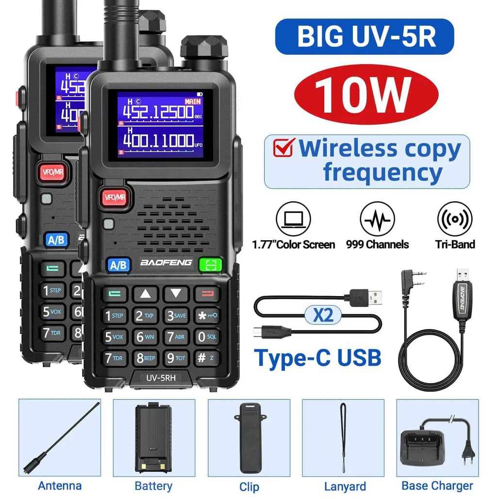 2PCS Baofeng UV-5RH Pro Max 15W Air Band Walkie Talkie Wirless Copy Frequency 999CH Type-C NOAA Long Range UV-5R K5 Ham Radio