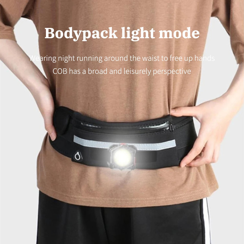Multifunctional COB Headlamp Portable Mini Lighting USB Rechargeable Watch Light Night Running Waistpack Lights Outdoor Warning-WAYBIKER