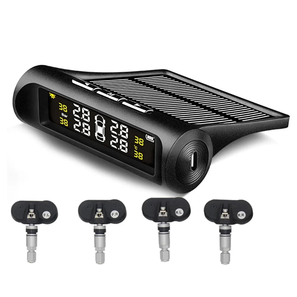 Car TPMS Tire Pressure Monitoring System Solar Charging HD Digital LCD Display Auto Alarm System Wireless With 4 Sensor-WAYBIKER