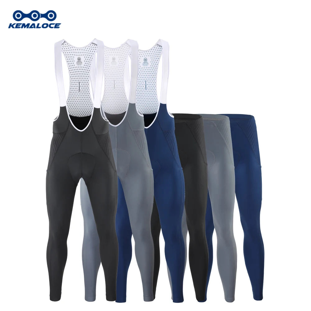 KEMALOCE Cycling Long Pants Men Autumn Blue&Grey Gel Pad Reflective Bike Bib Pants Breathable Bicycle Trousers With Rear Pocket