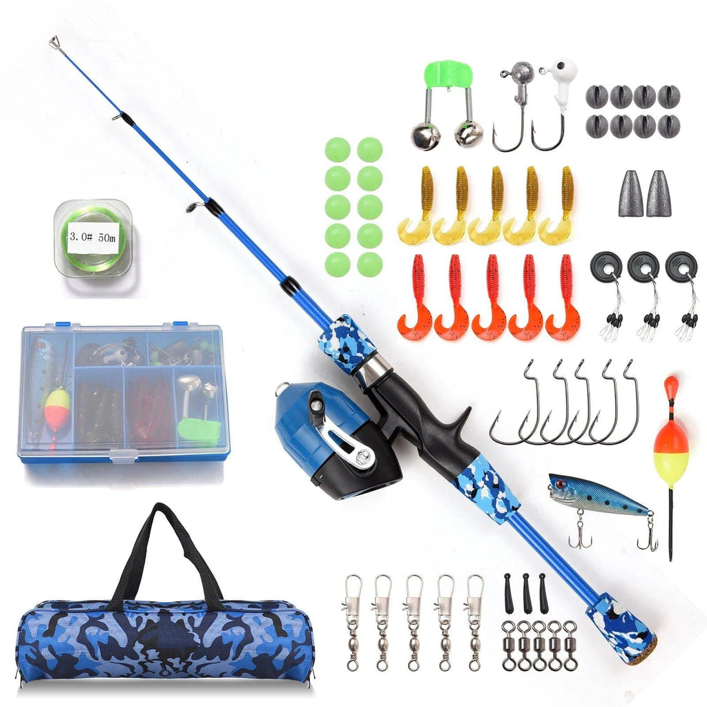Kids Fishing Rod and Reel Combo Full Kit 1.2m/1.5m Telescopic Casting Rod Pole with Spincast Reel and Hooks Lures Swivels bag-WAYBIKER