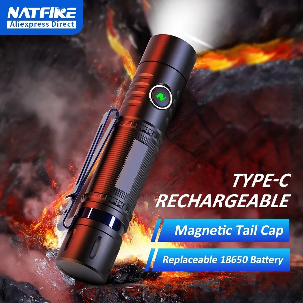 NATFIRE PK12 EDC Flashlight Magnetic USB C Rechargeable LED Flashlight with Removable 18650 Battery Optional 1000LM Torch-WAYBIKER