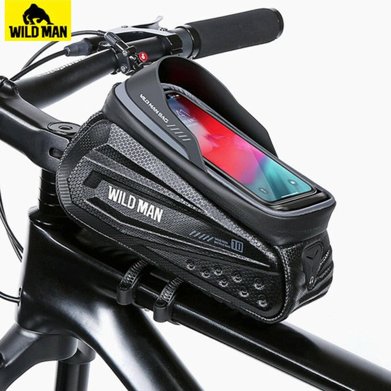 Wild Man Bicycle Bag Frame Rainproof Bike Bag Phone Case 6.8inch Touch Screen Cycling Bag Tube 1.2L Mtb Accessories-WAYBIKER