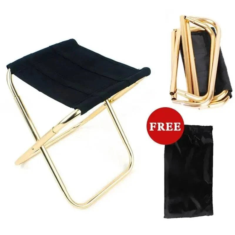 Outdoor Camping Chair Golden Aluminum Alloy Folding Chair With Bag Stool Seat Fishing Camping-WAYBIKER